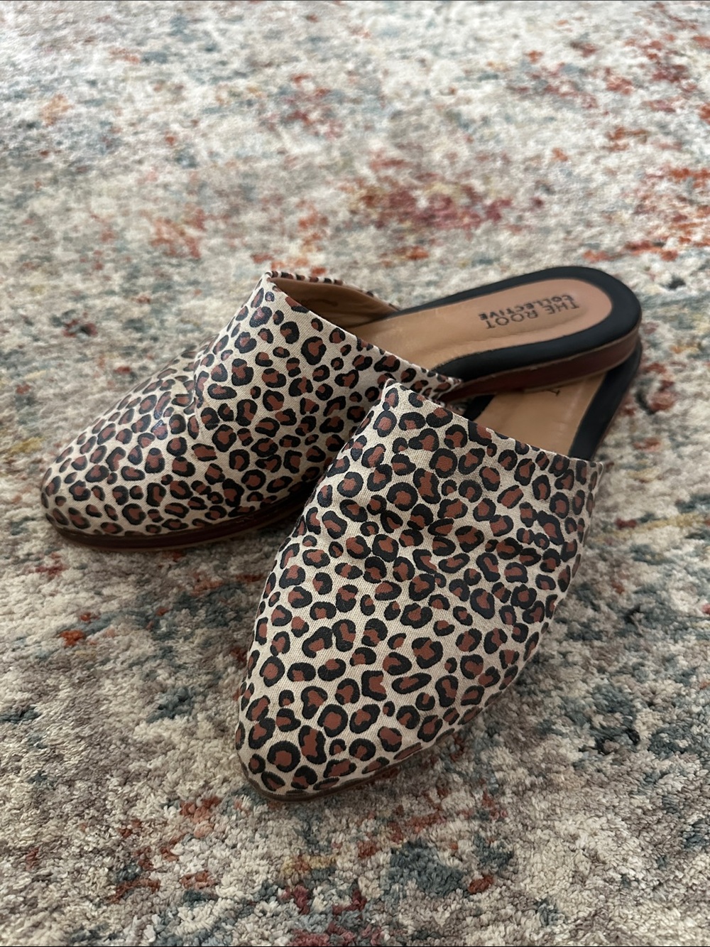 Leopard Print Slip-On Mules - Tan/Black